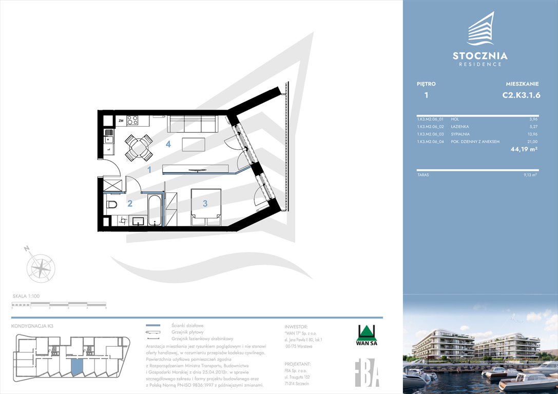 Nowe mieszkanie dwupokojowe Stocznia Residence Radziwie, ul. Popłacińska 42  44m2 Foto 1