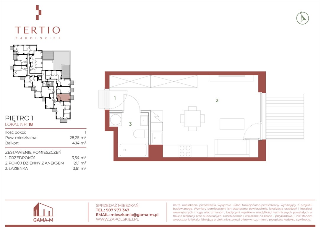 Nowa kawalerka Tertio Zapolskiej Kraków, Bronowice, Gabrieli Zapolskiej 21  28m2 Foto 1