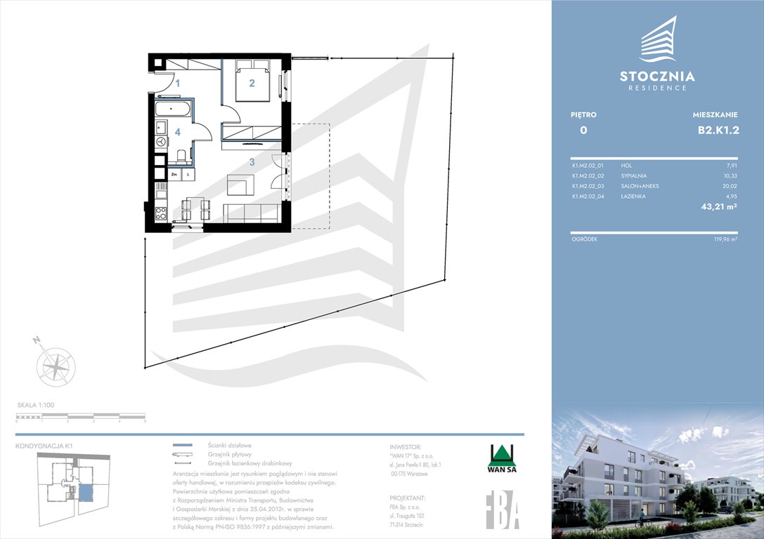 Nowe mieszkanie dwupokojowe Stocznia Residence Radziwie, ul. Popłacińska 42  43m2 Foto 1
