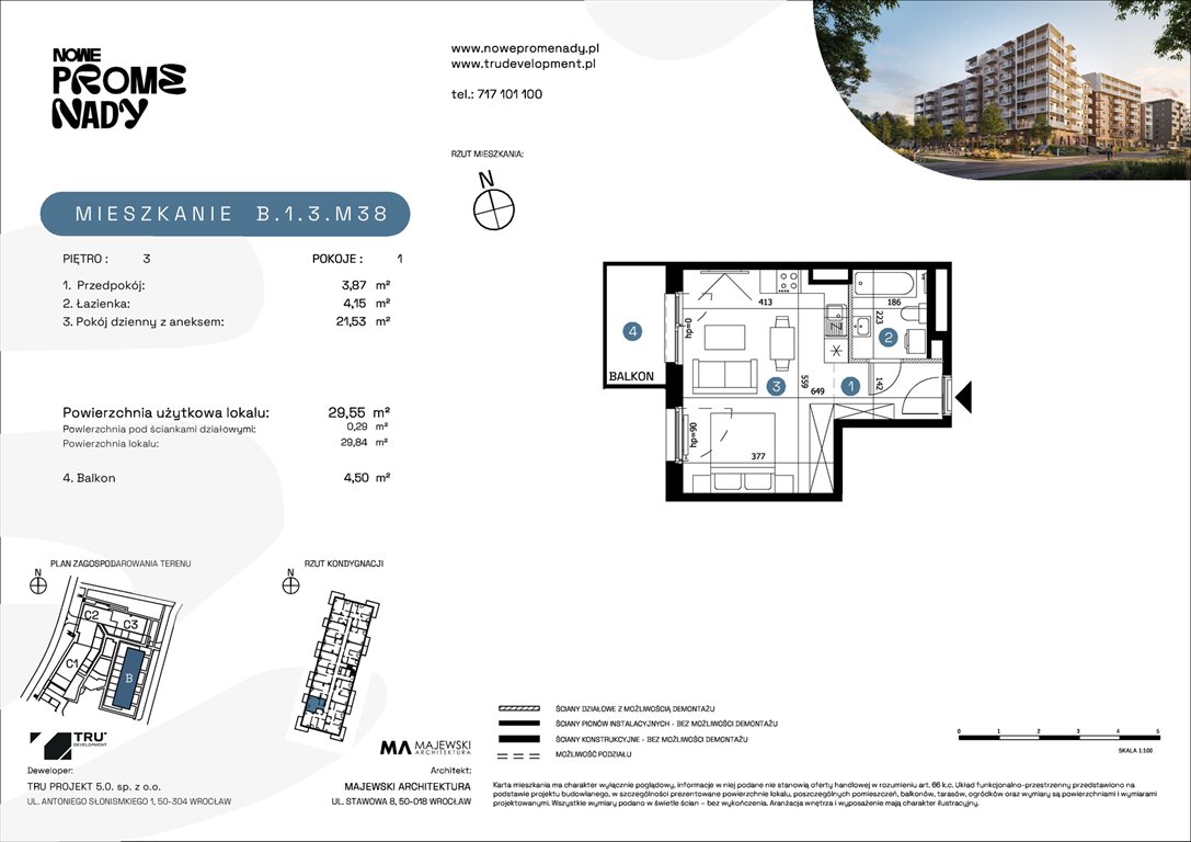 Nowa kawalerka Nowe Promenady Wrocław, Kleczków, ul. Czochralskiego/ Miłosza  30m2 Foto 1