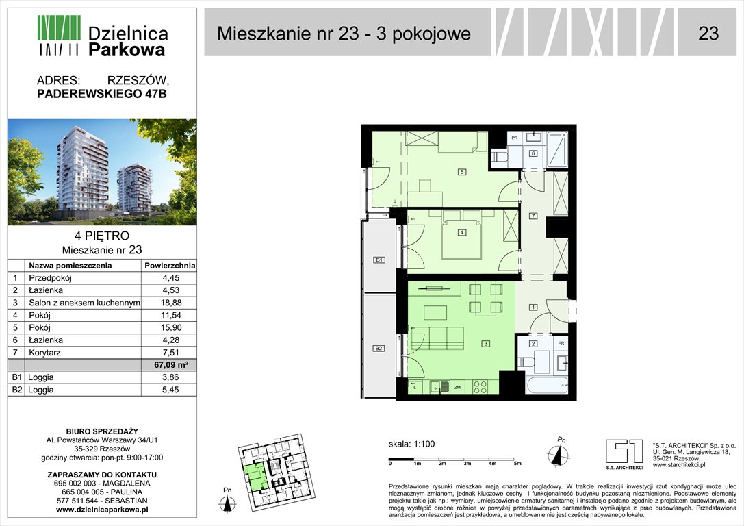 Nowe mieszkanie trzypokojowe Dzielnica Parkowa Rzeszów, Paderewskeigo 51  67m2 Foto 1