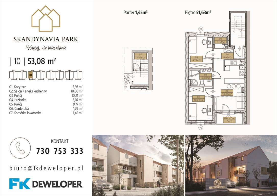 Nowe mieszkanie trzypokojowe SKANDYNAVIA PARK Osielsko, Krzywa  52m2 Foto 1