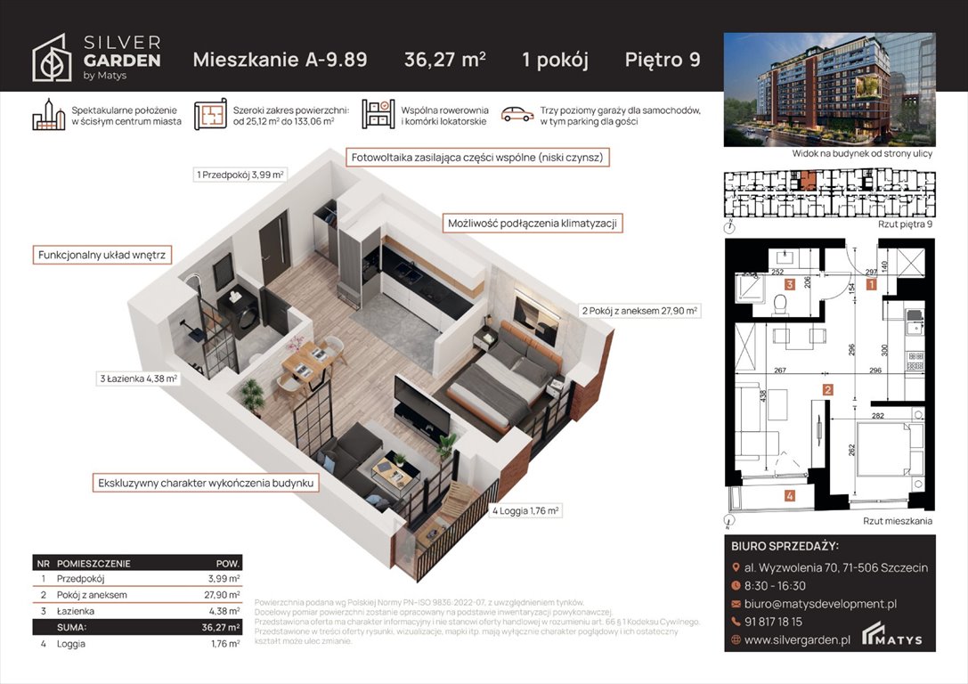 mieszkanie na sprzedaż 39m2 mieszkanie Szczecin, Centrum, al. Wyzwolenia 70 / ul. Staszica 21