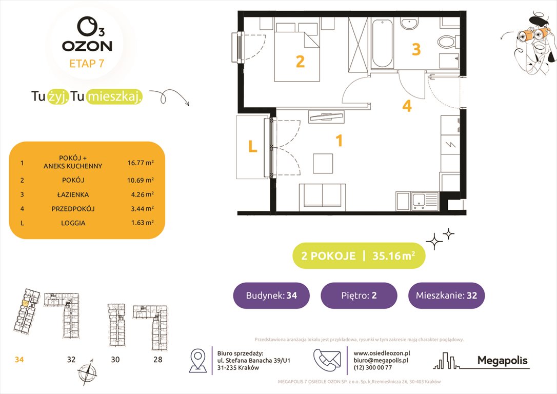 Nowe mieszkanie dwupokojowe Osiedle Ozon etap 7 Kraków, Prądnik Biały, Banacha 28-34  35m2 Foto 1