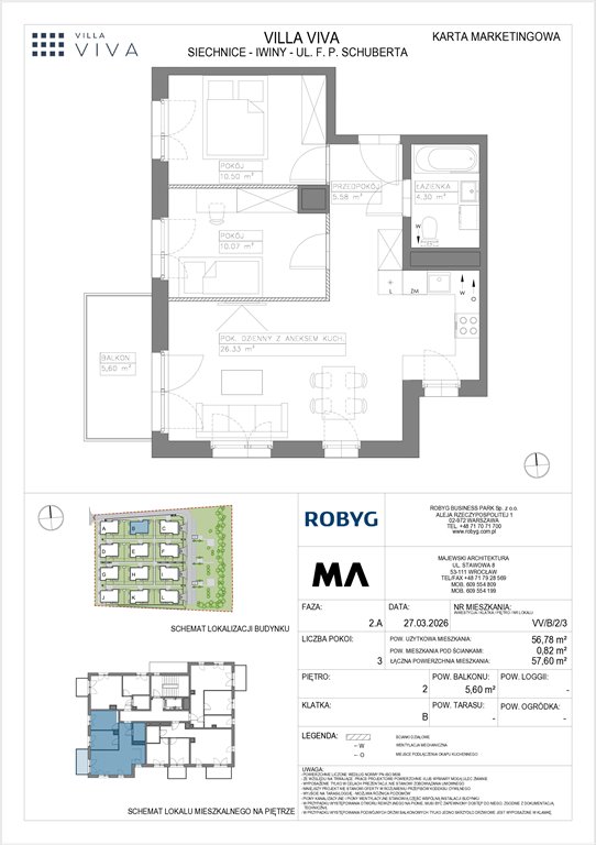 Nowe mieszkanie trzypokojowe VILLA VIVA Wrocław, Iwiny, ul. Franza Petera Schuberta  57m2 Foto 1