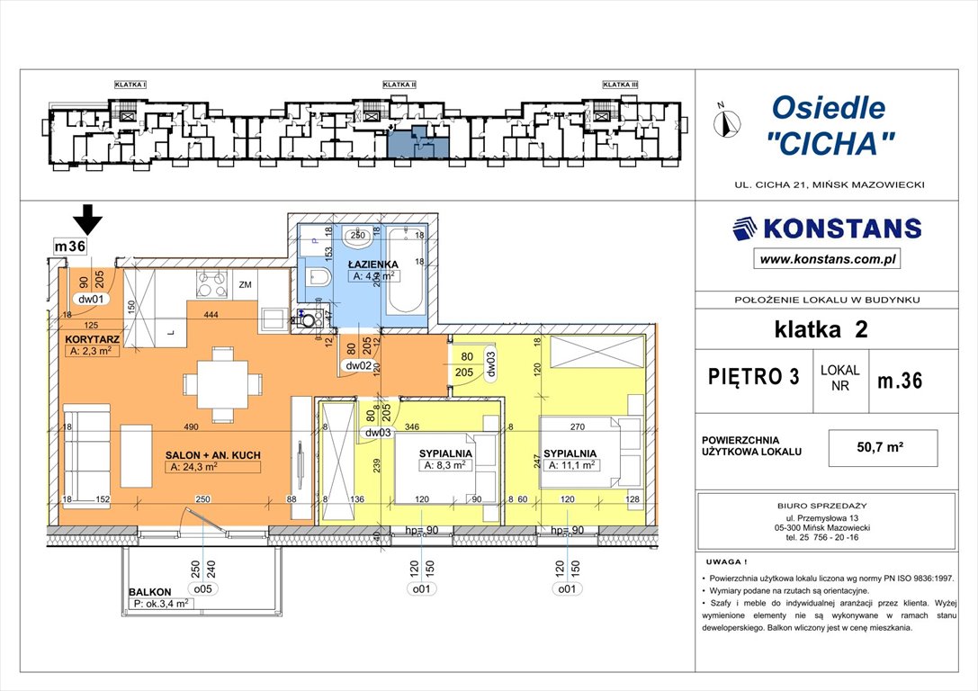 Nowe mieszkanie trzypokojowe Cicha 21 Mińsk Mazowiecki, Cicha 12  51m2 Foto 1