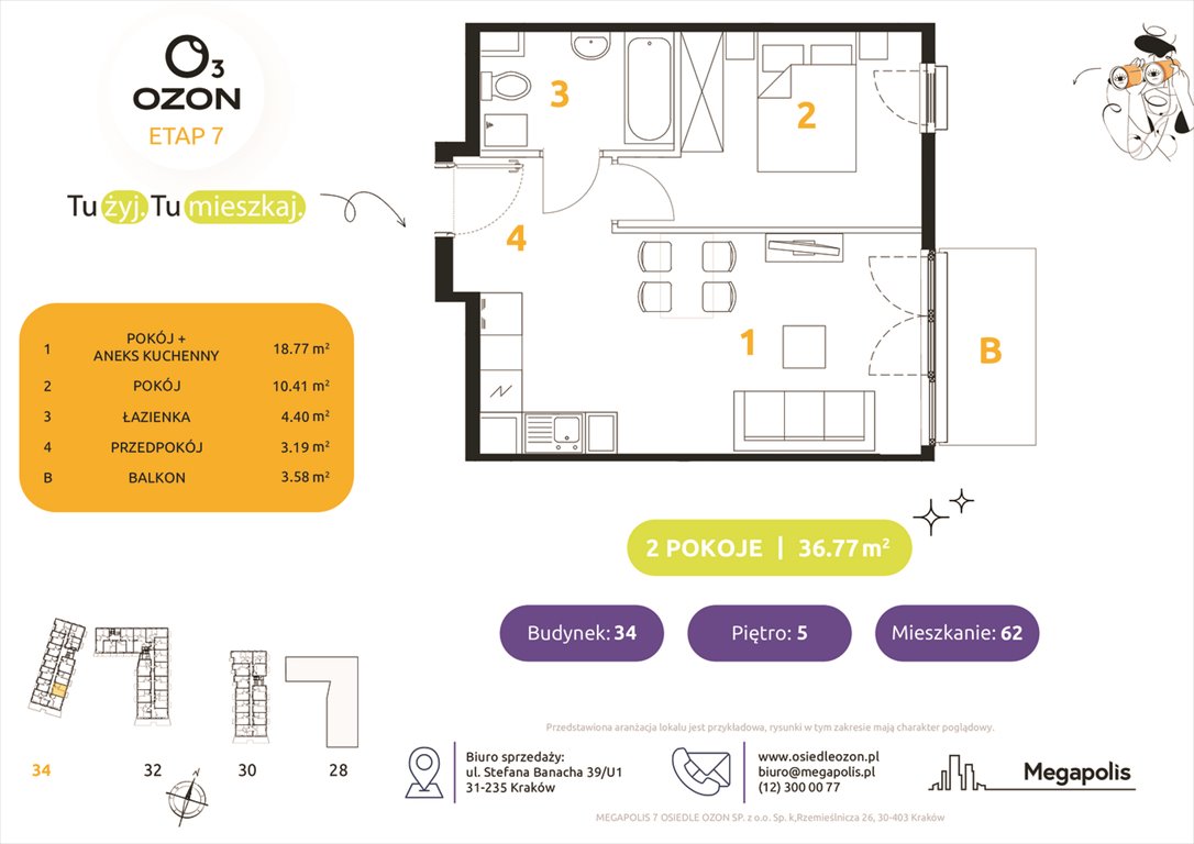 Nowe mieszkanie dwupokojowe Osiedle Ozon etap 7 Kraków, Prądnik Biały, Banacha 28-34  37m2 Foto 1