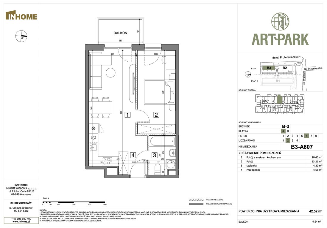 Nowe mieszkanie dwupokojowe ArtPark Łódź, Polesie, Wołowa 4A  43m2 Foto 1