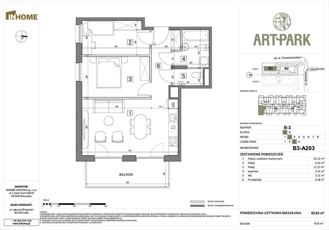 Nowe mieszkanie trzypokojowe ArtPark Łódź, Polesie, Wołowa 4A  56m2 Foto 1