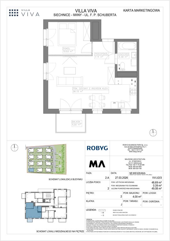 Nowe mieszkanie dwupokojowe VILLA VIVA Wrocław, Iwiny, ul. Franza Petera Schuberta  49m2 Foto 1