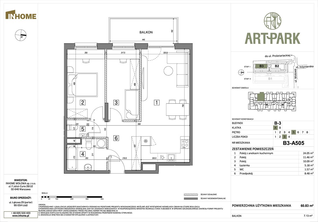 Nowe mieszkanie trzypokojowe ArtPark Łódź, Polesie, Wołowa 4A  61m2 Foto 1