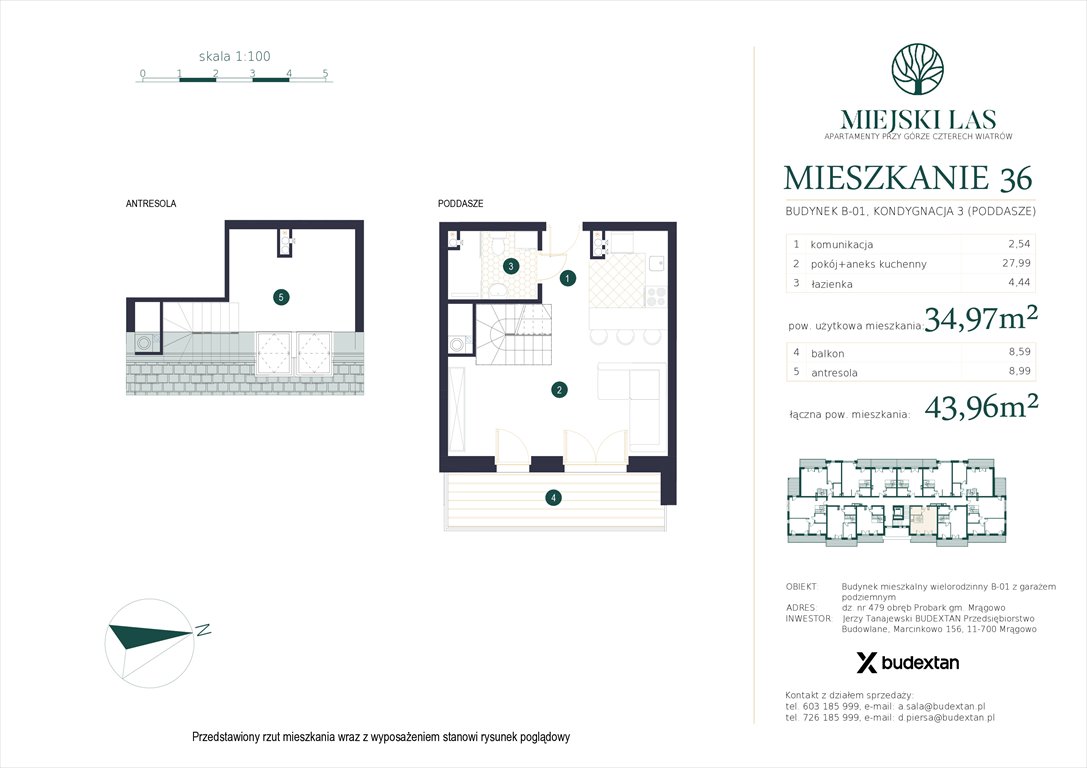 Nowa kawalerka MIEJSKI LAS APARTAMENTY PRZY GÓRZE CZTERECH WIATRÓW Marcinkowo, Marcinkowo 156  35m2 Foto 1