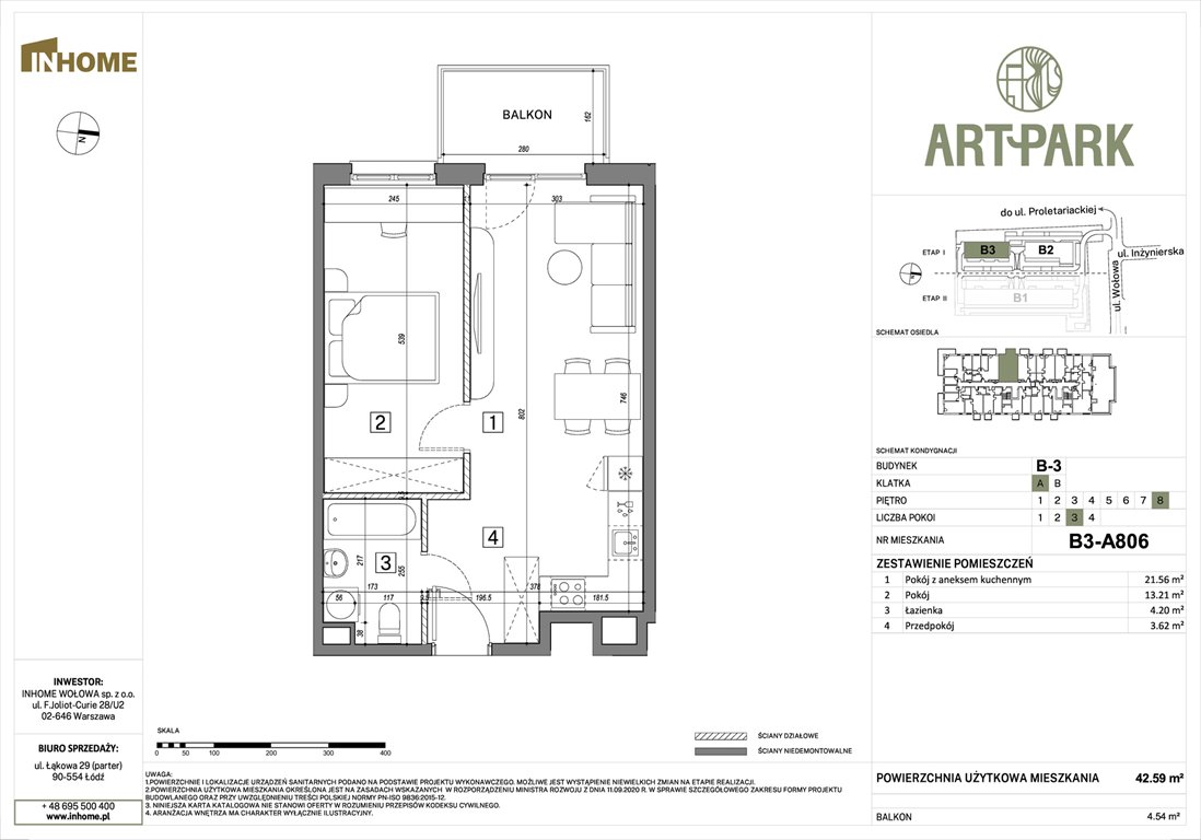 Nowe mieszkanie dwupokojowe ArtPark Łódź, Polesie, Wołowa 4A  43m2 Foto 1