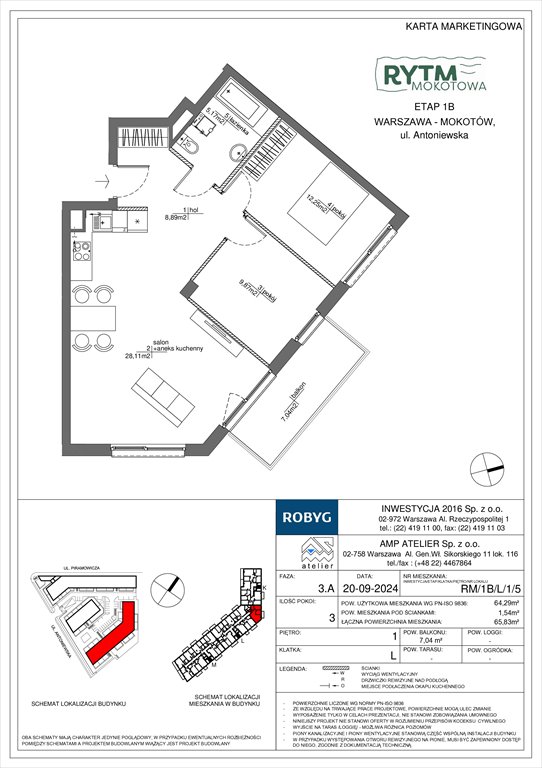 Nowe mieszkanie trzypokojowe Rytm Mokotowa Warszawa, Mokotów, Antoniewska  64m2 Foto 1