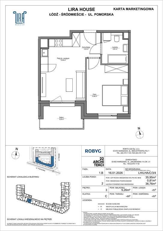 Nowe mieszkanie dwupokojowe Lira House Łódź, Pomorska 108  36m2 Foto 1