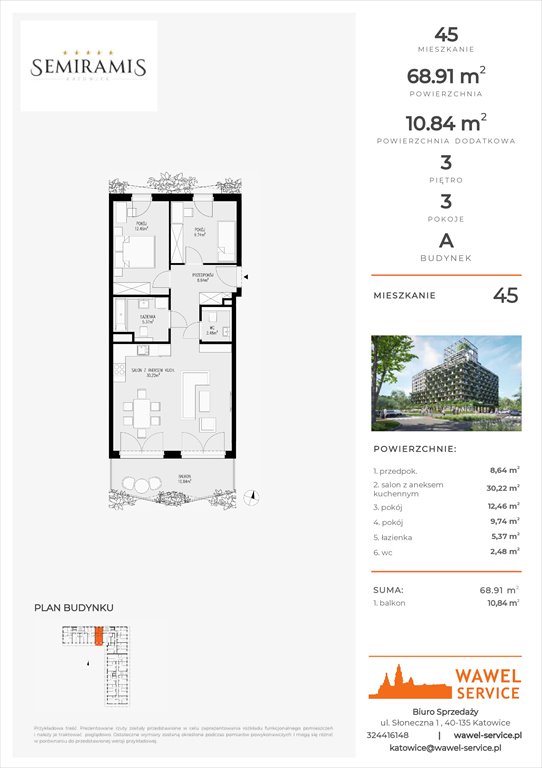 mieszkanie na sprzedaż 69m2 mieszkanie Katowice, Bogucice - Dąbrówka Mała, Wiertnicza 32