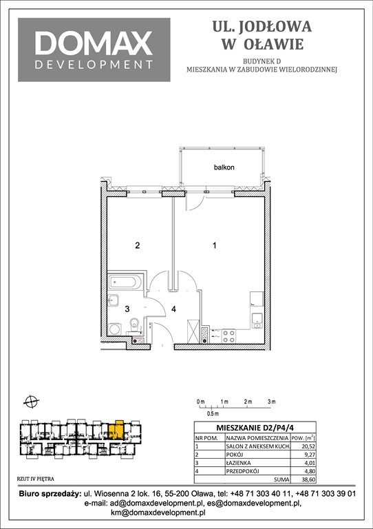 Nowe mieszkanie dwupokojowe Osiedle Jodłowa etap II bud D Oława, Nowy Otok, Jodłowa 38-40  39m2 Foto 1