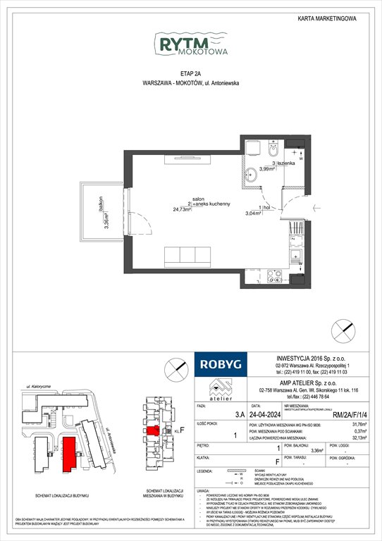 Nowa kawalerka Rytm Mokotowa Warszawa, Mokotów, Antoniewska  32m2 Foto 1