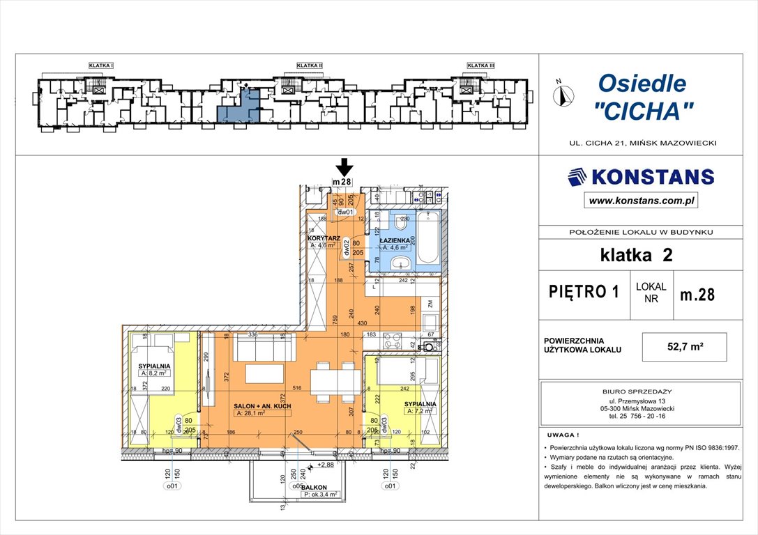 Nowe mieszkanie trzypokojowe Cicha 21 Mińsk Mazowiecki, Cicha 12  53m2 Foto 1