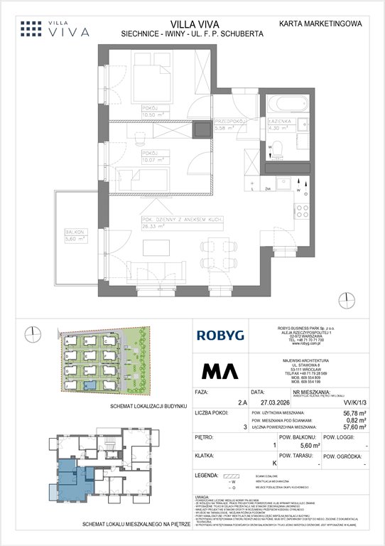 Nowe mieszkanie trzypokojowe VILLA VIVA Wrocław, Iwiny, ul. Franza Petera Schuberta  57m2 Foto 1