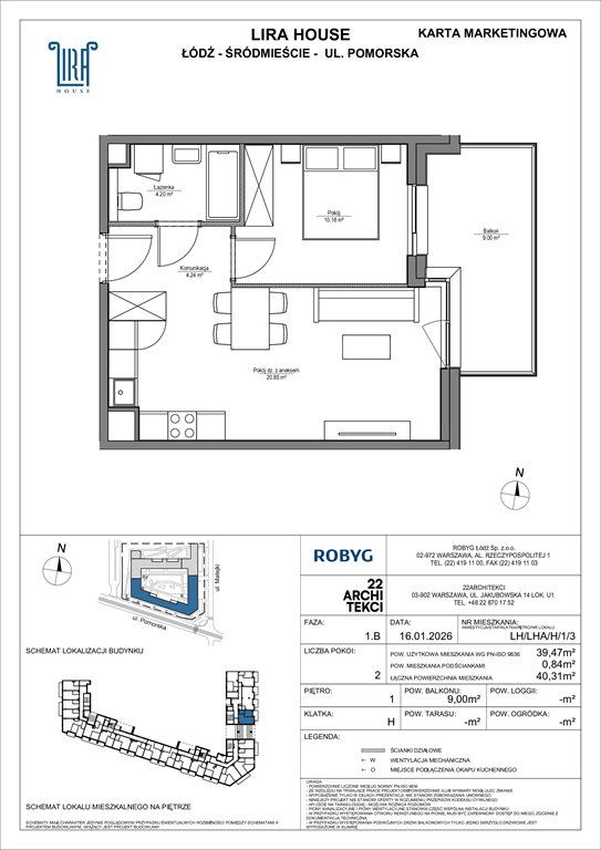 Nowe mieszkanie dwupokojowe Lira House Łódź, Pomorska 108  39m2 Foto 1