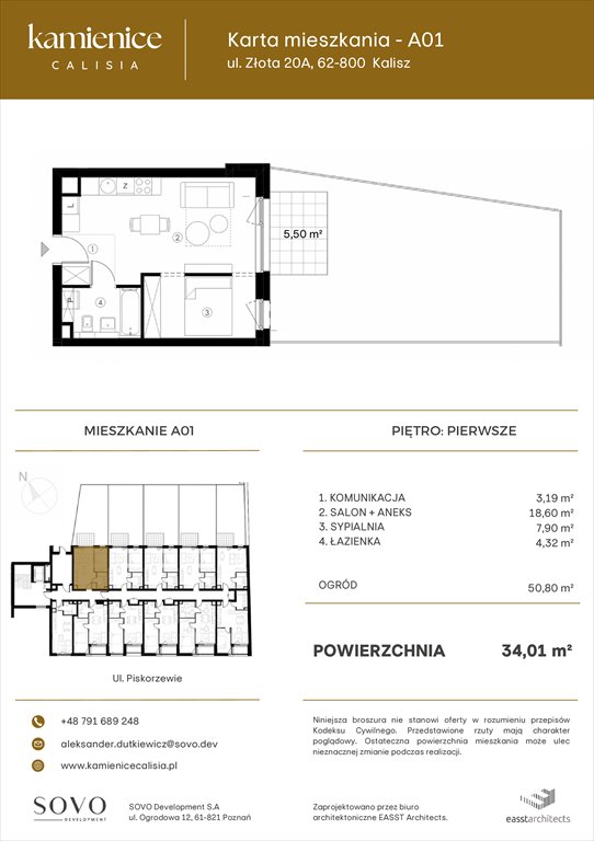 Nowe mieszkanie dwupokojowe Kamienice Calisia Kalisz, UL. ZŁOTA 20 A  34m2 Foto 1