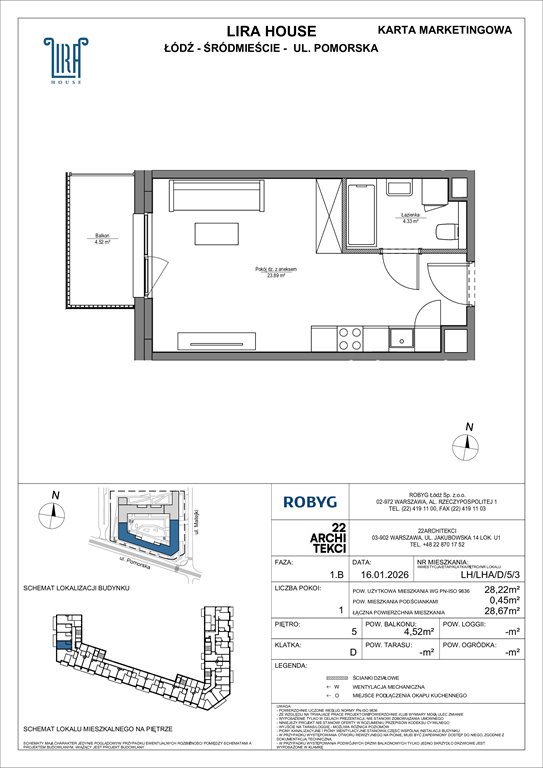 Nowa kawalerka Lira House Łódź, Pomorska 108  28m2 Foto 1