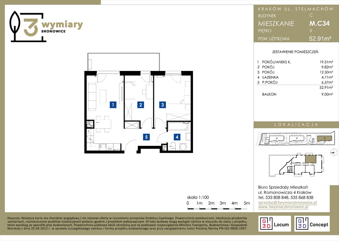 Nowe mieszkanie trzypokojowe 3 Wymiary Bronowice Kraków, Bronowice Wielkie, Stelmachów  53m2 Foto 1