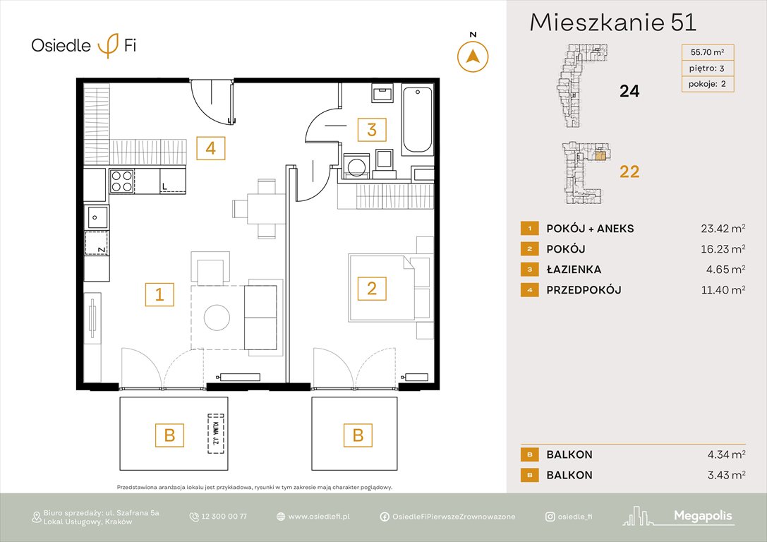 Nowe mieszkanie dwupokojowe Osiedle FI 3 Kraków, Rzemieślnicza 22-24  56m2 Foto 1