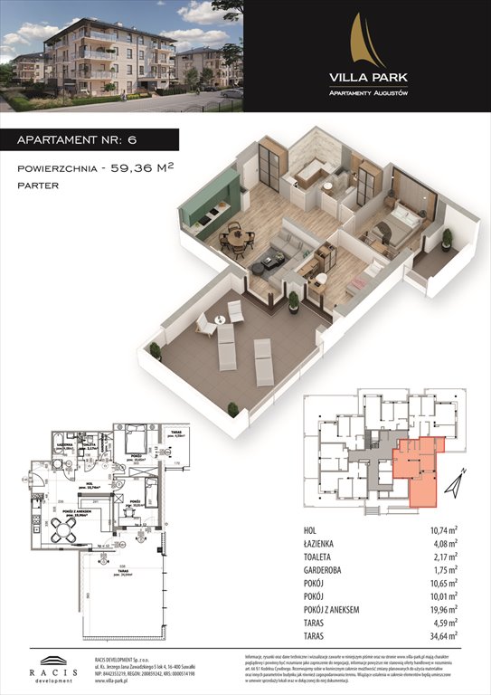 Nowe mieszkanie trzypokojowe Villa Park - Etap III Augustów, Wypoczynkowa  59m2 Foto 1