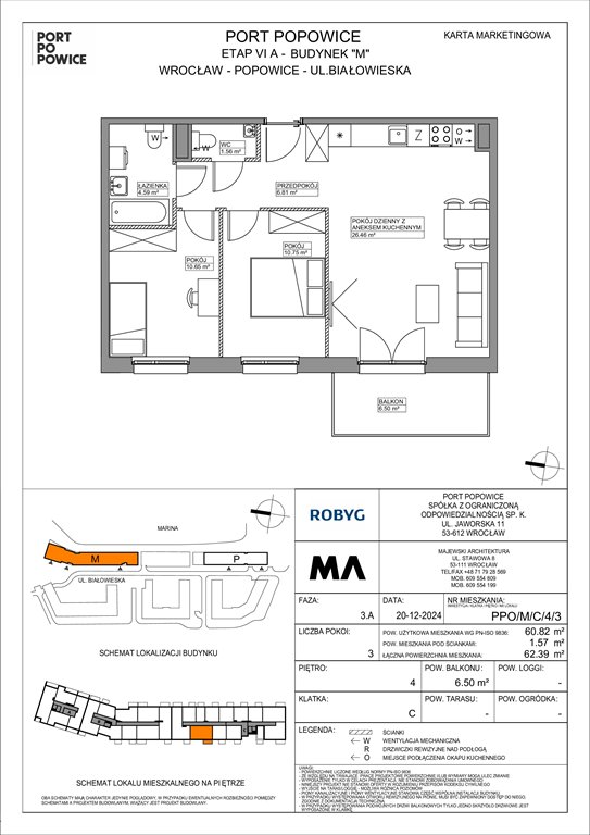 Nowe mieszkanie trzypokojowe Port Popowice Wrocław, Fabryczna, Białowieska 91a  61m2 Foto 1