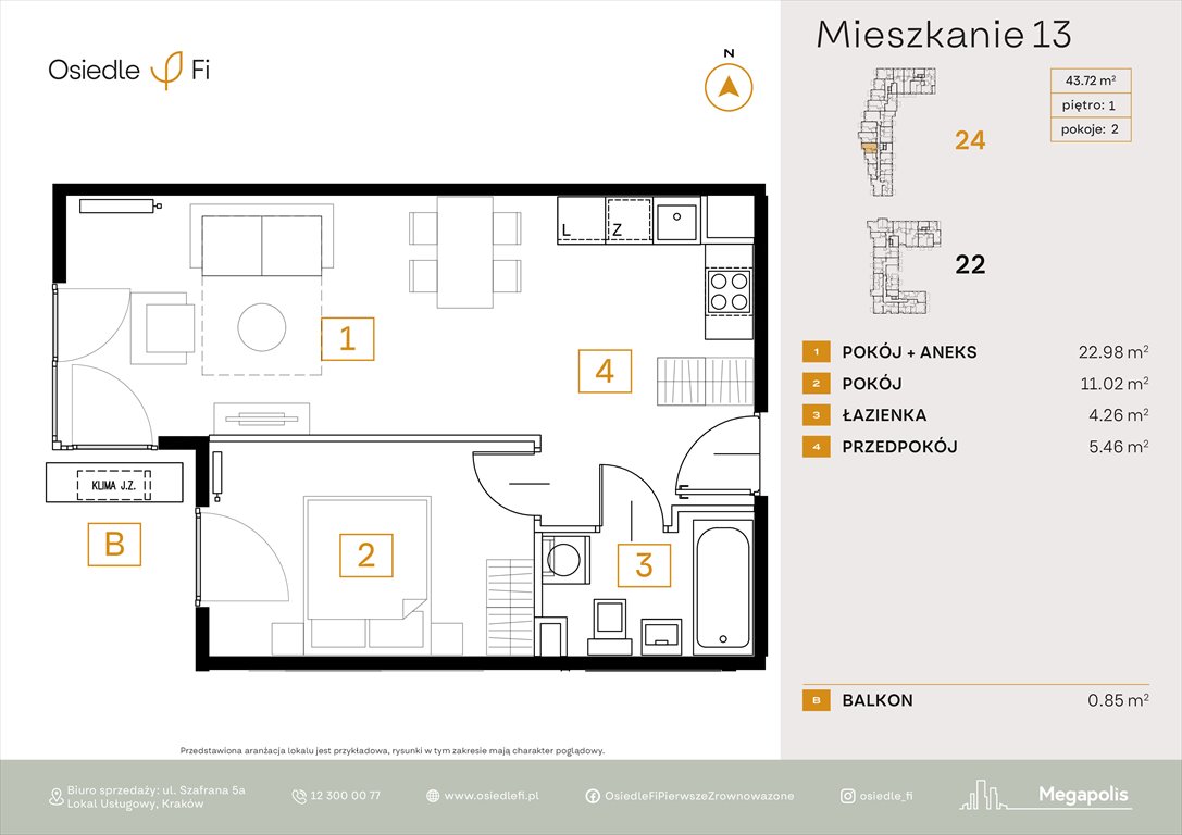 Nowe mieszkanie dwupokojowe Osiedle FI 3 Kraków, Rzemieślnicza 22-24  43m2 Foto 1