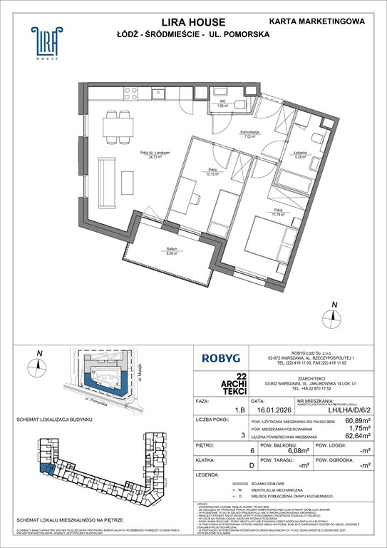 Nowe mieszkanie trzypokojowe Lira House Łódź, Pomorska 108  61m2 Foto 1