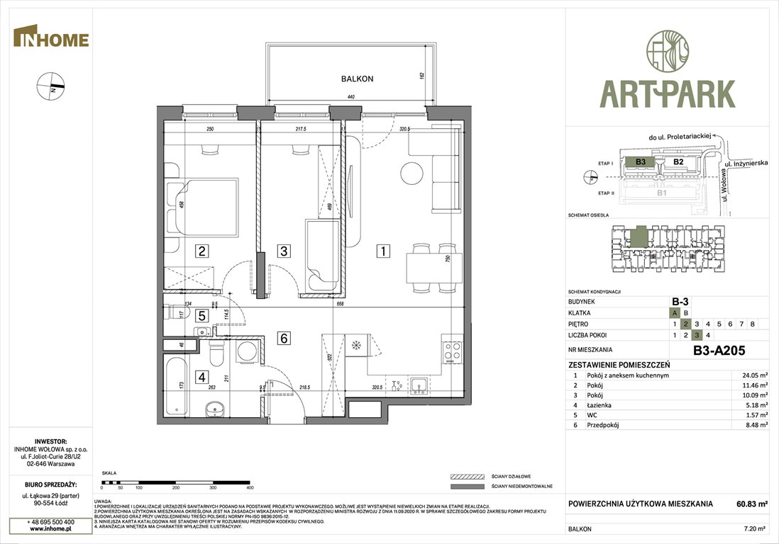Nowe mieszkanie trzypokojowe ArtPark Łódź, Polesie, Wołowa 4A  61m2 Foto 1