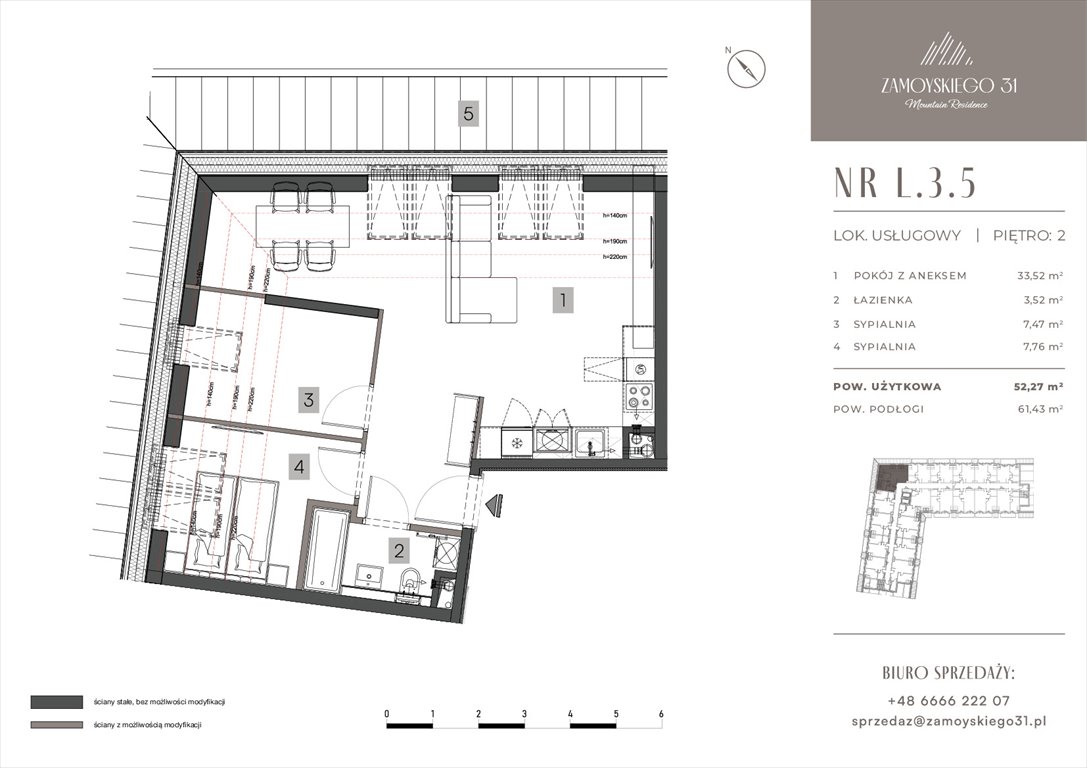 Nowe mieszkanie trzypokojowe Zamoyskiego 31 Zakopanego, Zamoyskiego 31  52m2 Foto 1