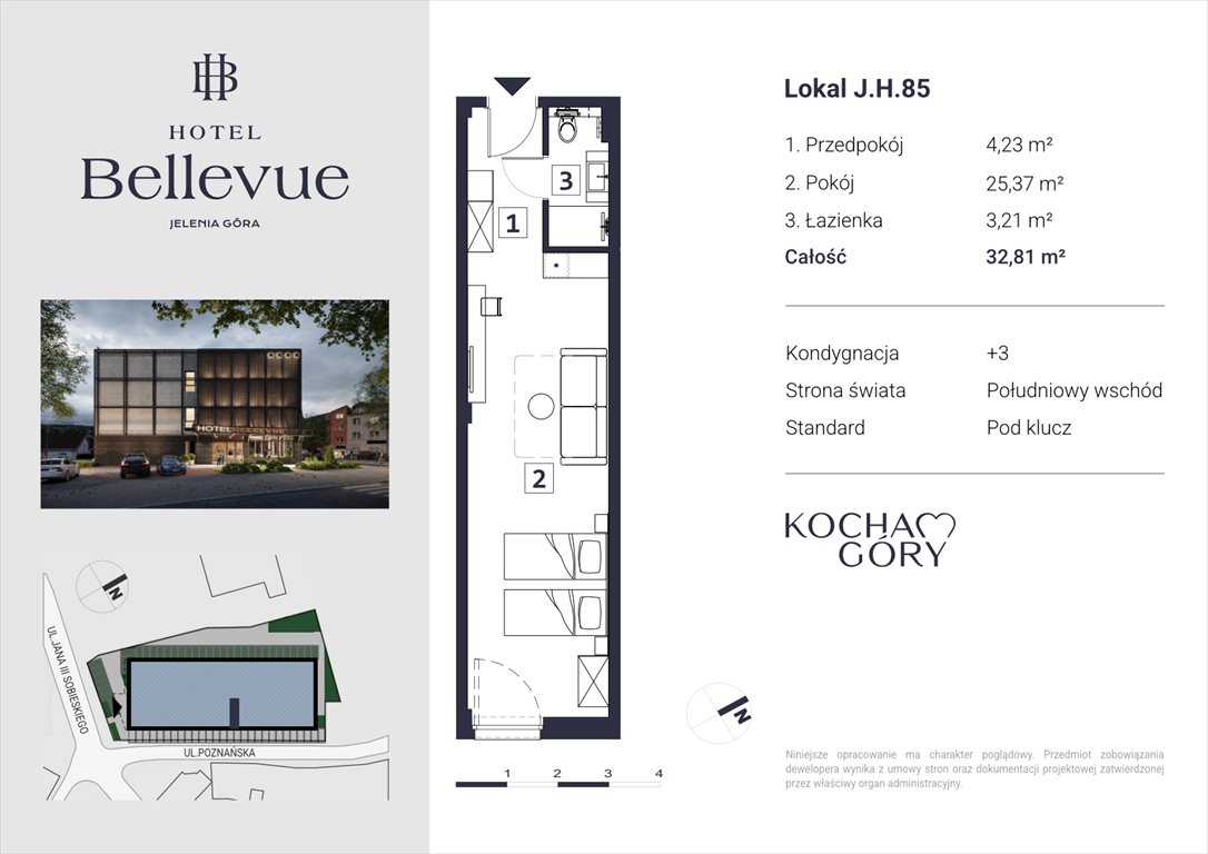 Condo Apartament jednopokojowy Hotel Bellevue Jelenia Góra, Centrum, ul. Jana III Sobieskiego 56  33m2 Foto 1