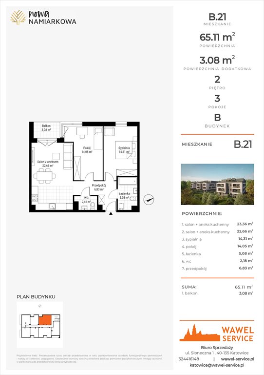 mieszkanie na sprzedaż 65m2 mieszkanie Będzin, Gzichów, Namiarkowa 15F