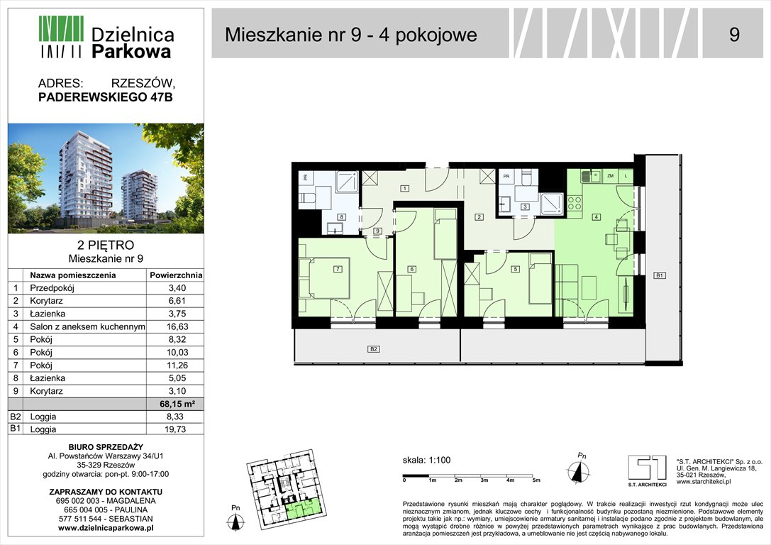 Nowe mieszkanie czteropokojowe  Dzielnica Parkowa Rzeszów, Paderewskeigo 51  68m2 Foto 1