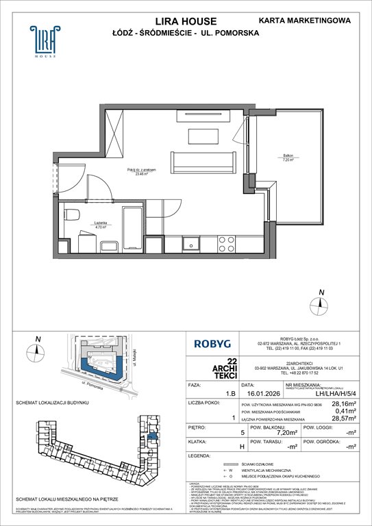 Nowa kawalerka Lira House Łódź, Pomorska 108  28m2 Foto 1