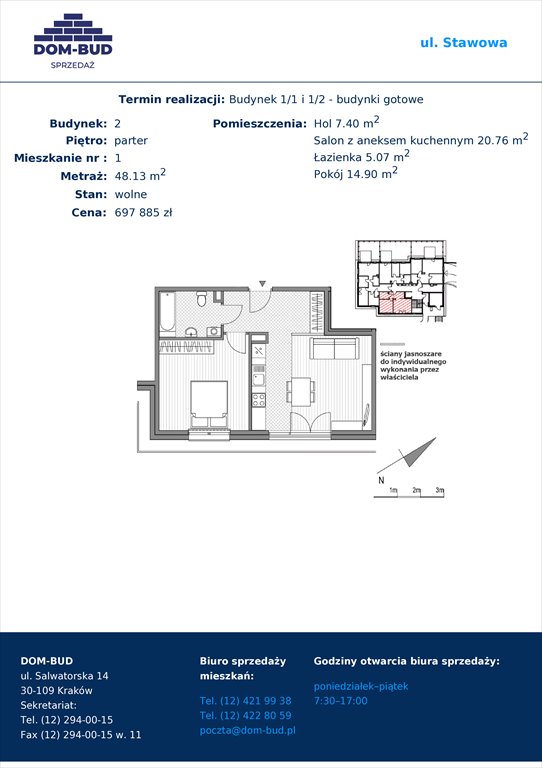 Nowe mieszkanie dwupokojowe Stawowa Kraków, Bronowice Wielkie, Stawowa  48m2 Foto 1