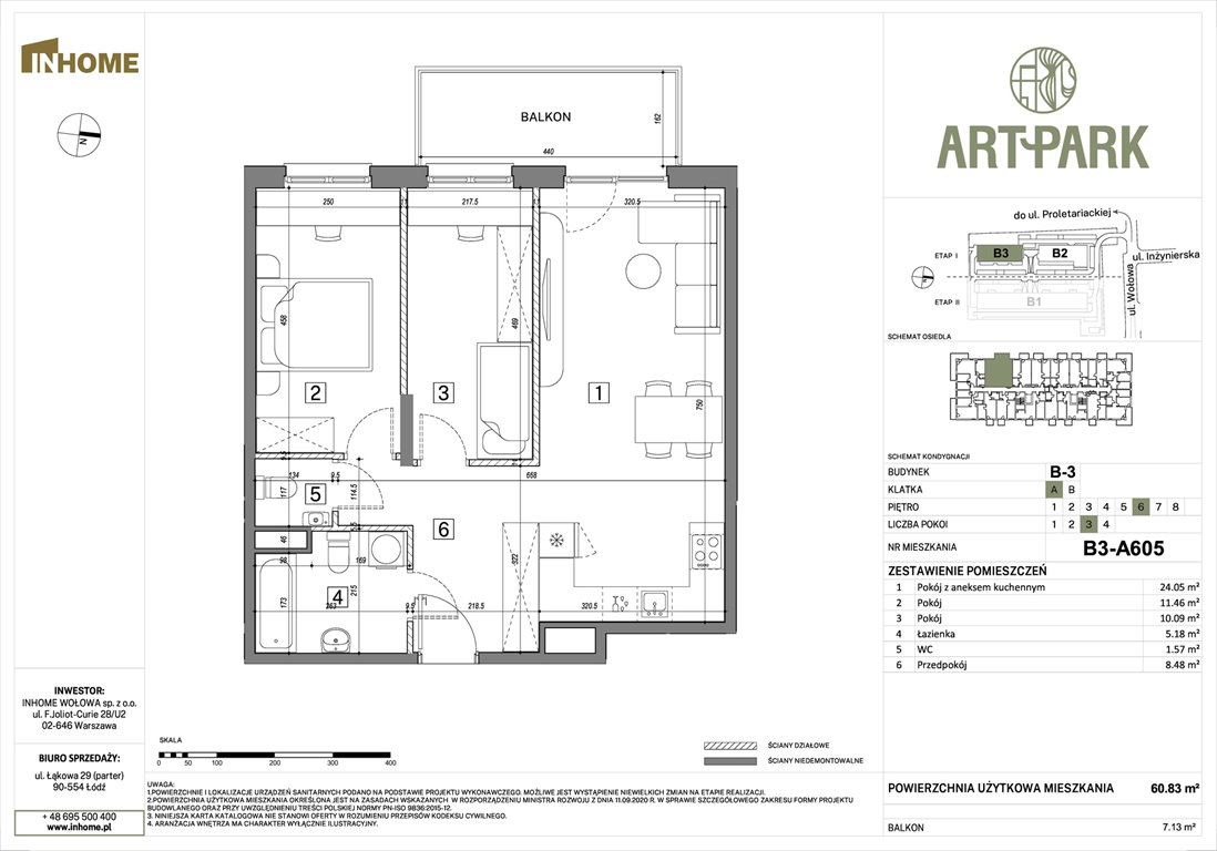 Nowe mieszkanie trzypokojowe ArtPark Łódź, Polesie, Wołowa 4A  61m2 Foto 1