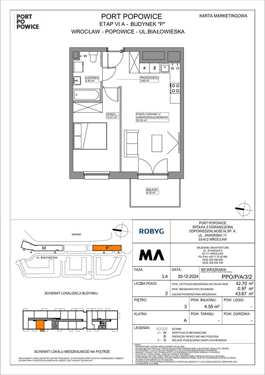 Nowe mieszkanie dwupokojowe Port Popowice Wrocław, Fabryczna, Białowieska 91a  43m2 Foto 1
