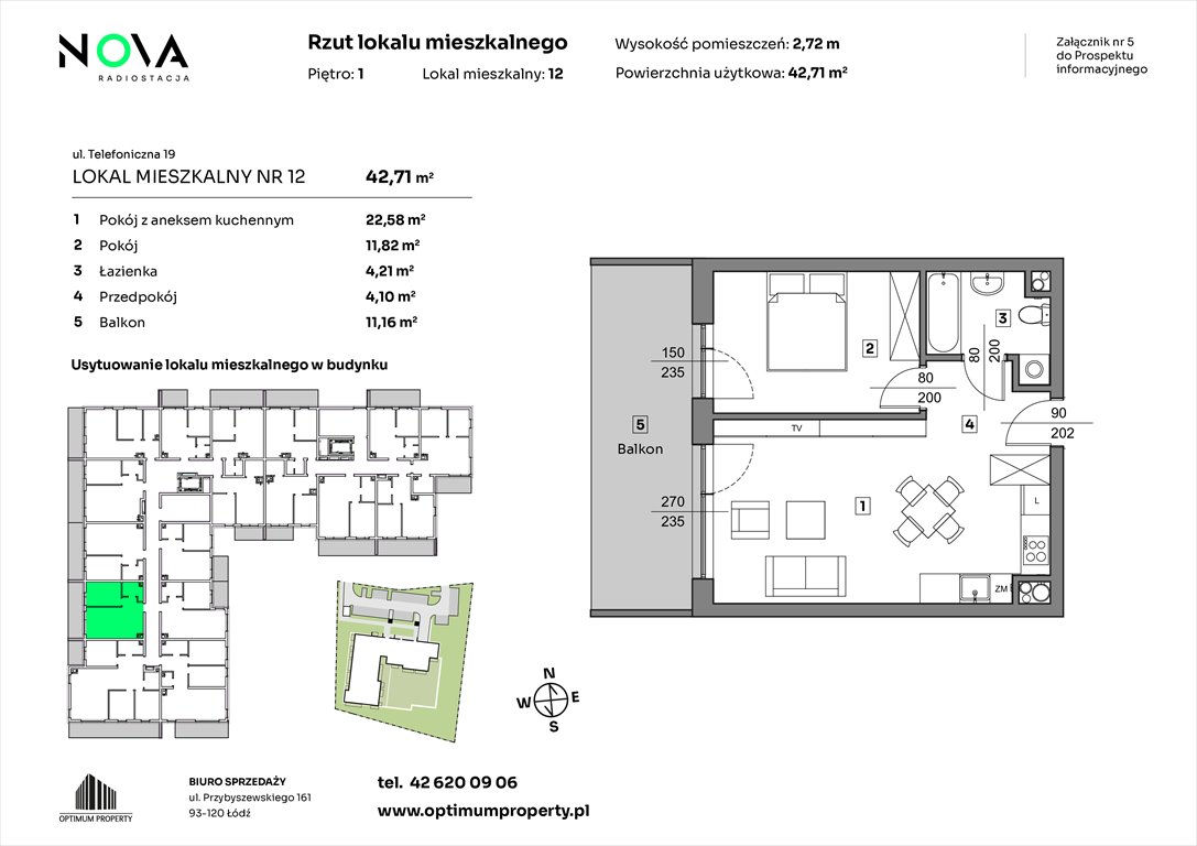 Nowe mieszkanie dwupokojowe NOVA RADIOSTACJA  Łódź, Śródmieście, ul. Telefoniczna 19  43m2 Foto 1