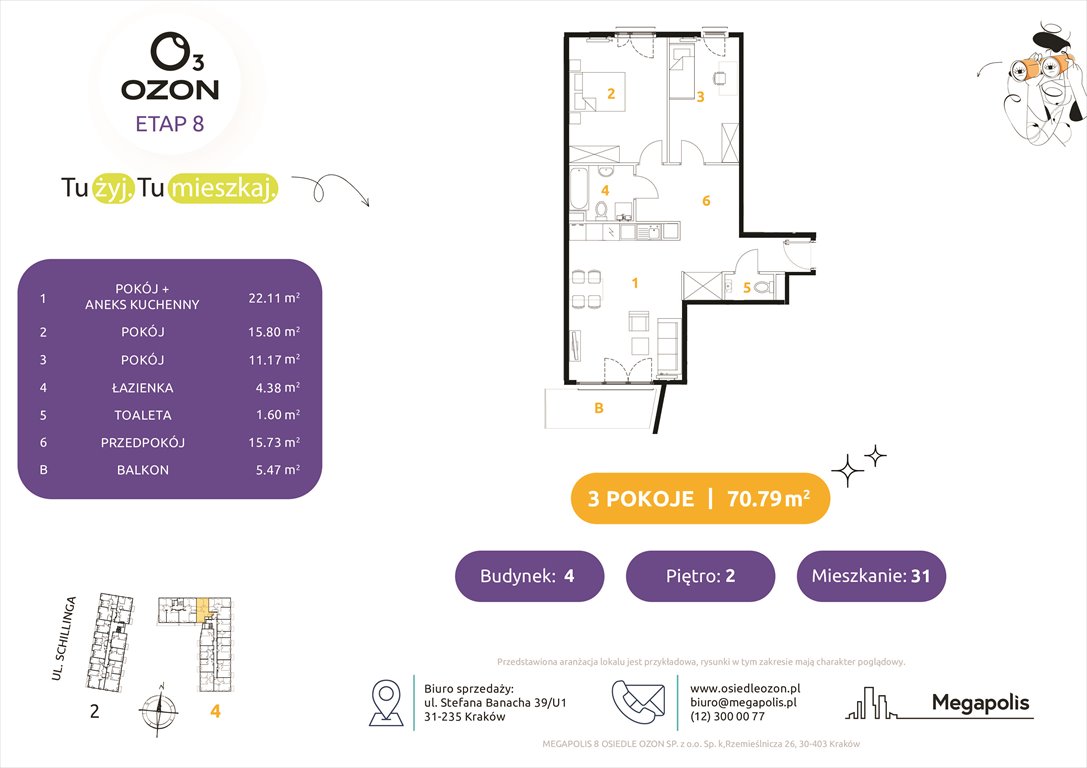 Nowe mieszkanie trzypokojowe Osiedle Ozon etap 8 Kraków, Prądnik Biały, Schillinga 2-4  71m2 Foto 1