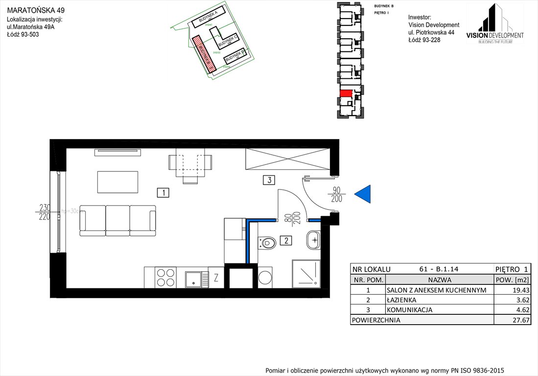Nowa kawalerka Maratońska 49 Nowa Retkinia  Łódź, Retkinia, Maratońska 49C  28m2 Foto 1
