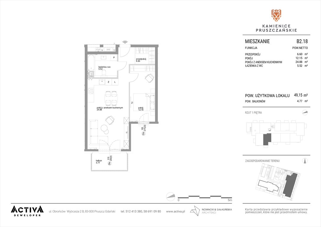Nowe mieszkanie dwupokojowe Kamienice Pruszczańskie Pruszcz Gdański, ul. Grunwaldzka 71B, 71C  49m2 Foto 1