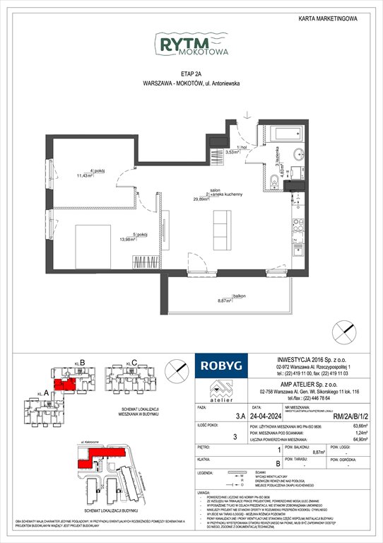 Nowe mieszkanie trzypokojowe Rytm Mokotowa Warszawa, Mokotów, Antoniewska  64m2 Foto 1