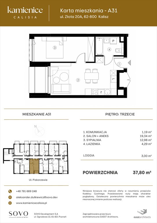 Nowe mieszkanie Kamienice Calisia Kalisz, UL. ZŁOTA 20 A  38m2 Foto 1