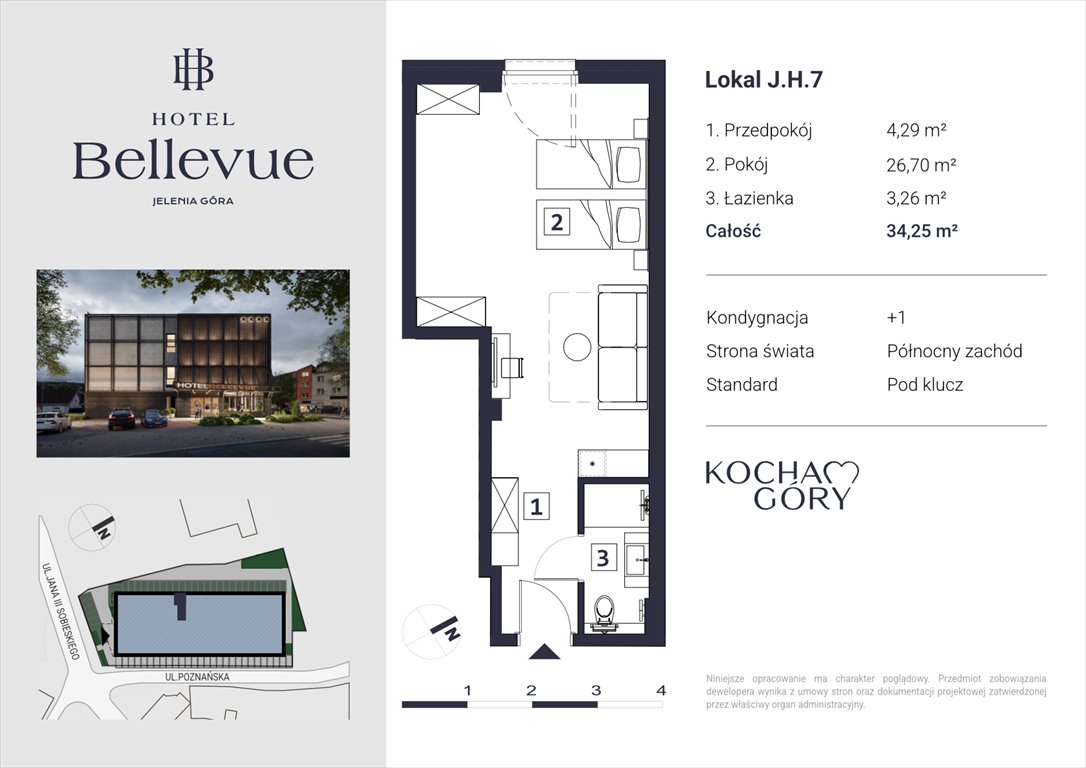 Condo Apartament jednopokojowy Hotel Bellevue Jelenia Góra, Centrum, ul. Jana III Sobieskiego 56  34m2 Foto 1