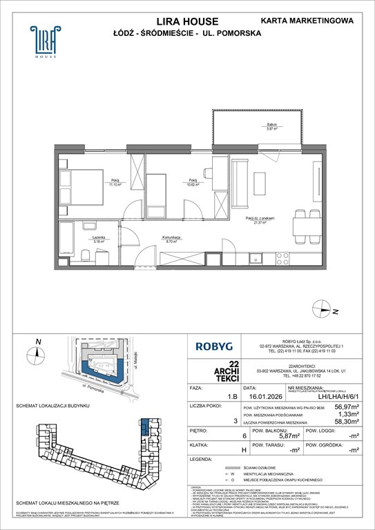 Nowe mieszkanie trzypokojowe Lira House Łódź, Pomorska 108  57m2 Foto 1